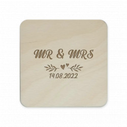 MR & MRS (dátum) - personalizovaný produkt - sada gravírovaných podložiek pod poháre