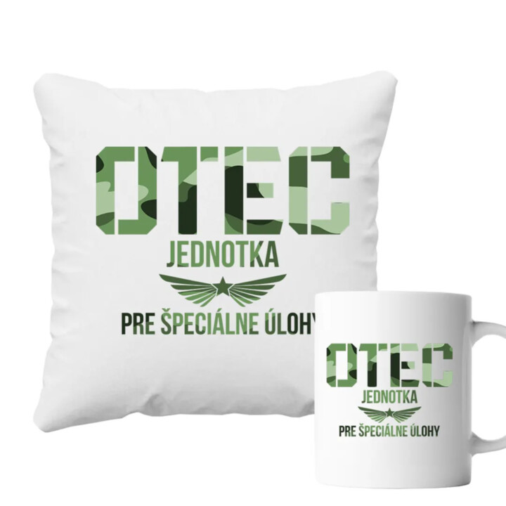Sada pre otca - Otec - jednotka pre špeciálne úlohy - vankúš + keramický hrnček s potlačou