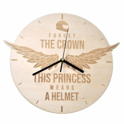 Forget the crown, this princess wears a helmet - drevené nástenné hodiny s gravírovaním