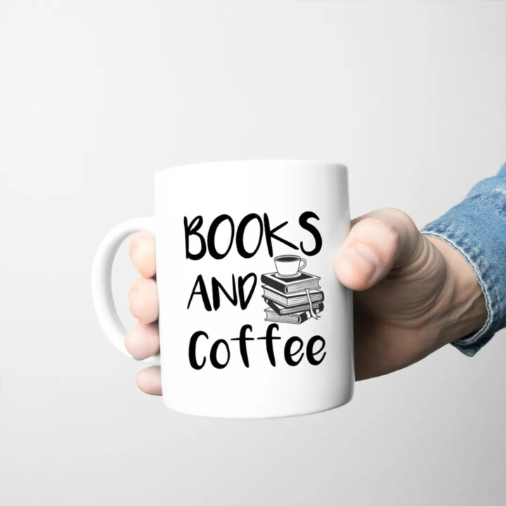 Books and coffee - keramický hrnček s potlačou