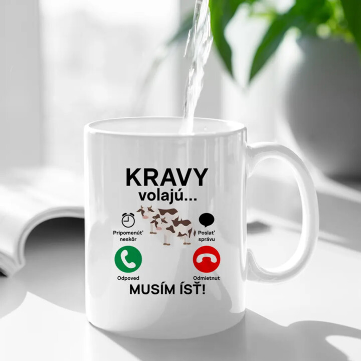 Kravy volajú, musím ísť - keramický hrnček s potlačou