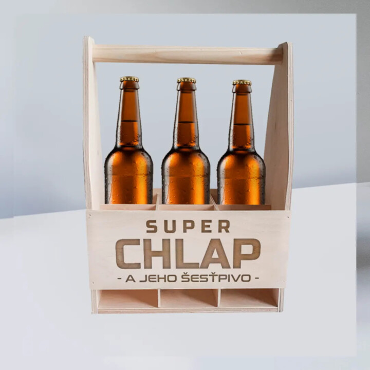 Super chlap a jeho šesťpivo - drevený nosič