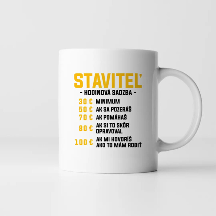 Staviteľ - hodinová sadzba - keramický hrnček s potlačou