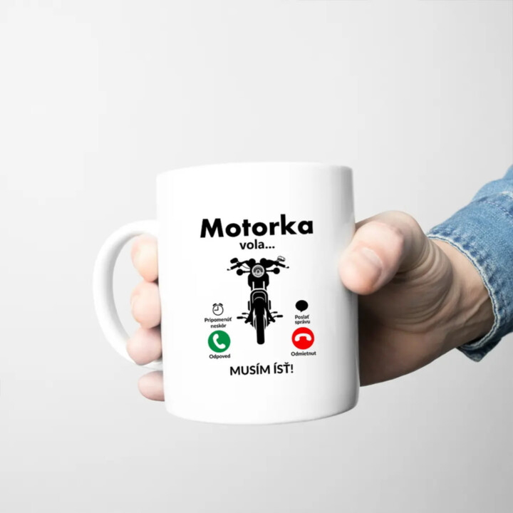 Motorka volá, musím ísť - keramický hrnček s potlačou