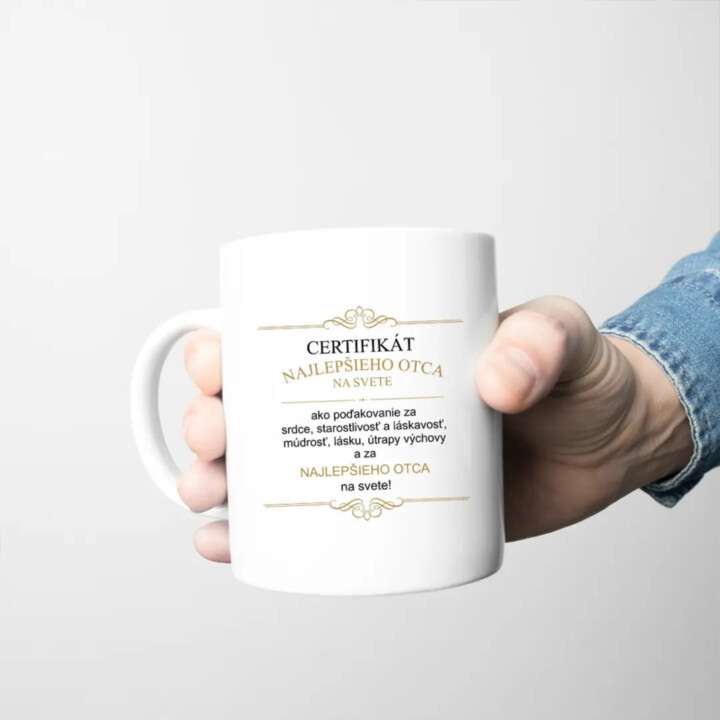 Certifikát najlepšieho otca na svete -  keramický hrnček s potlačou