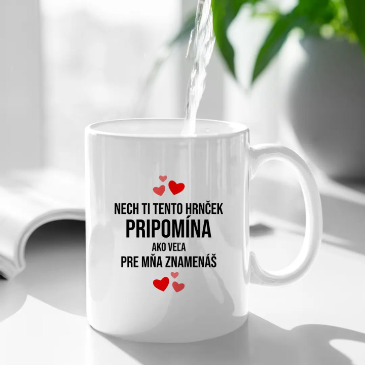 Nech ti tento hrnček pripomína, ako veľa pre mňa znamenáš -  keramický hrnček s potlačou