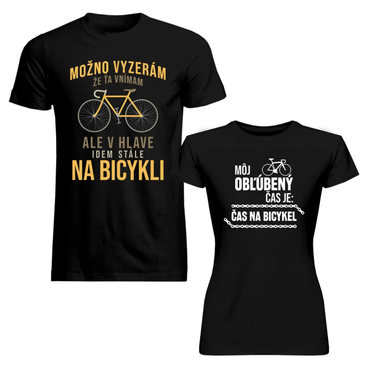 Sada pre páry - Možno vyzerám, že ťa vnímam/Môj obľúbený čas je: čas na bicykel - trička s potlačou
