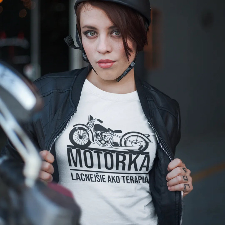 Motorka - lacnejšie ako terapia - dámske tričko s potlačou
