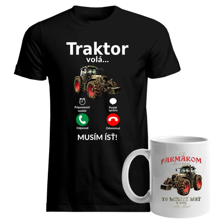 Sada - Traktor volá/Byť farmárom nie je voľba - musím ísť - tričko + hrnček s potlačou