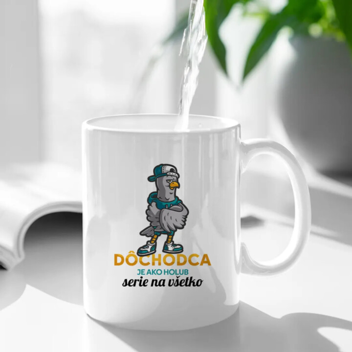 Dôchodca je ako holub, serie na všetko -  keramický hrnček s potlačou