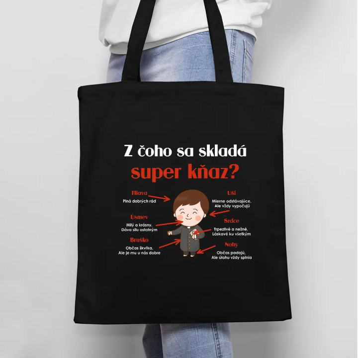 Z čoho sa skladá super kňaz? - taška s potlačou