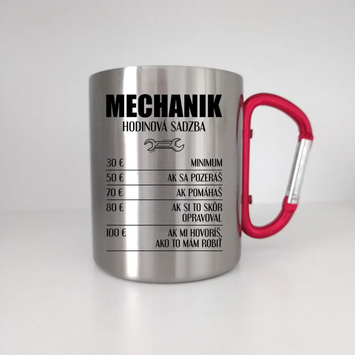Mechanik - hodinová sadzba - kovový hrnček s karabínkou