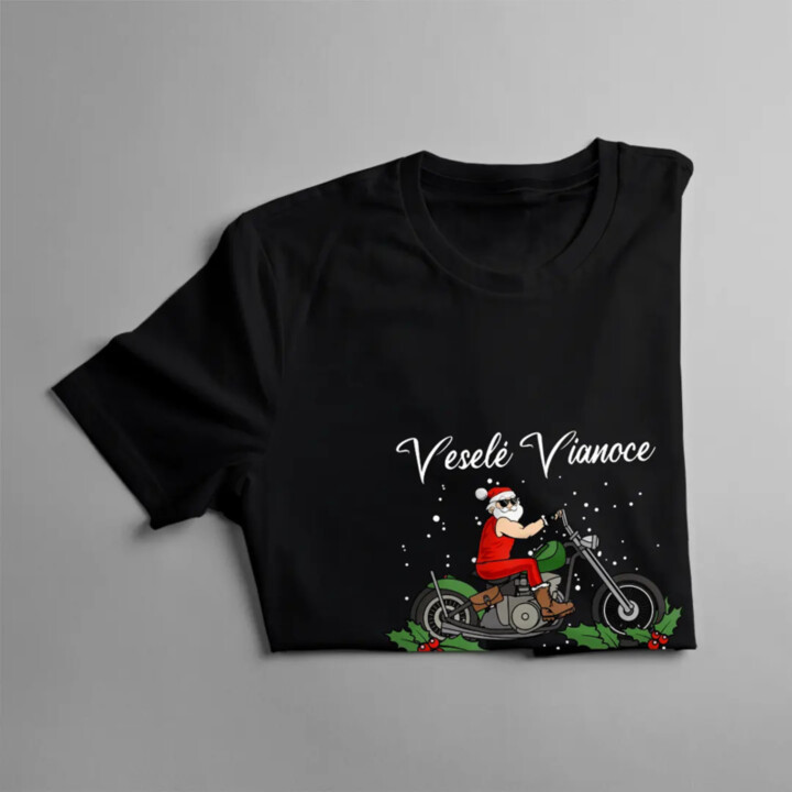 Veselé Vianoce - Mikuláš na motorke - pánske tričko s potlačou