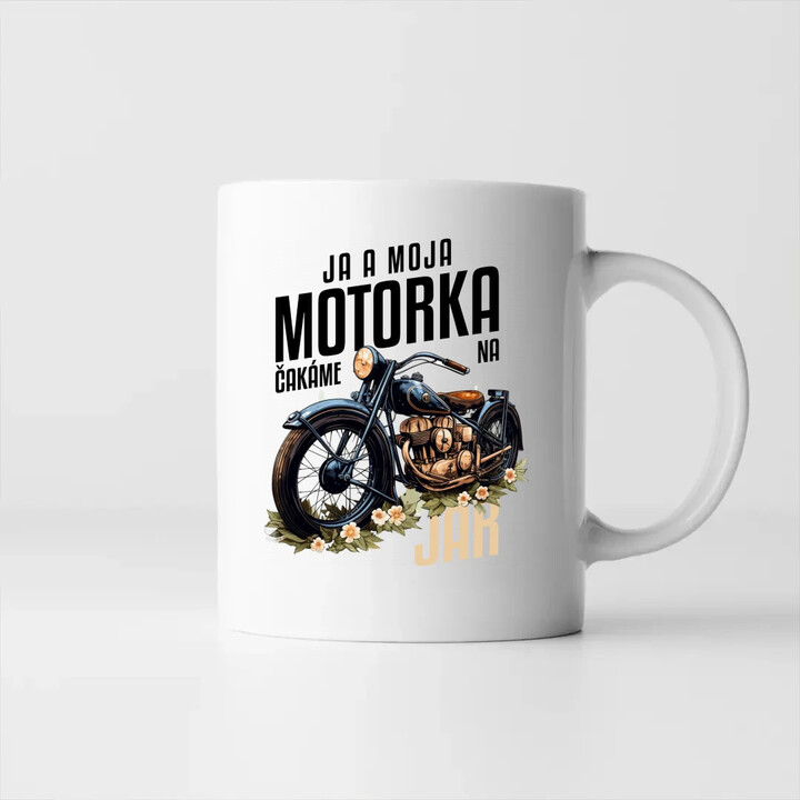 Ja a moja motorka čakáme na jar - keramický hrnček s potlačou