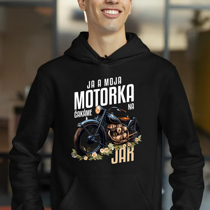 Ja a moja motorka čakáme na jar  - pánska mikina s potlačou
