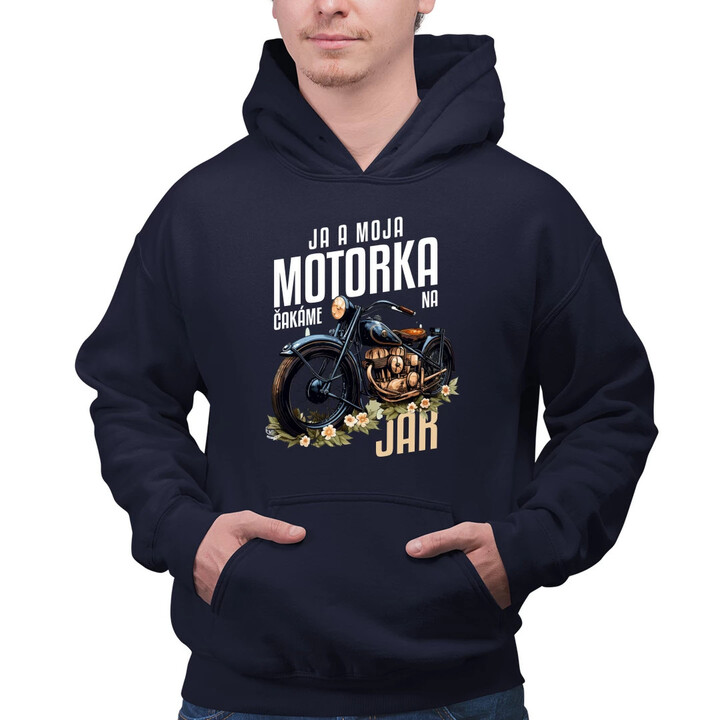 Ja a moja motorka čakáme na jar  - pánska mikina s potlačou