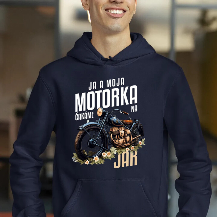 Ja a moja motorka čakáme na jar  - pánska mikina s potlačou