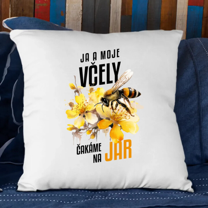 Ja a moje včely čakáme na jar - vankúš s potlačou