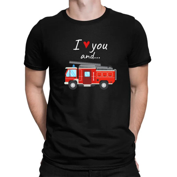 I love you and hasičské auto - pánske tričko s potlačou