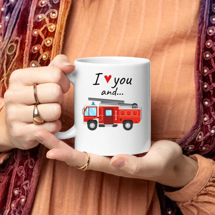 I love you and hasičské auto - keramický hrnček s potlačou