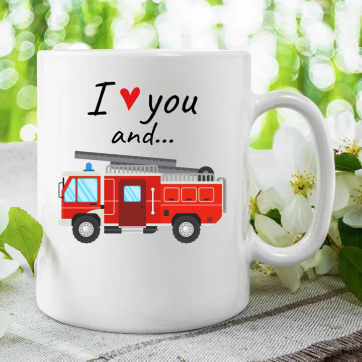 I love you and hasičské auto - keramický hrnček s potlačou