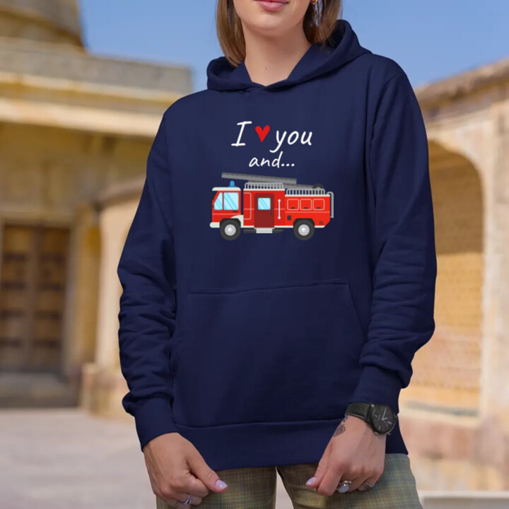 I love you and hasičské auto  - dámska mikina s potlačou