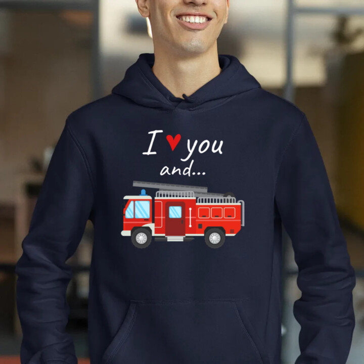 I love you and hasičské auto  - pánska mikina s potlačou
