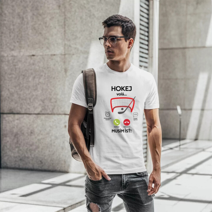 Hokej volá, musím ísť  - pánske tričko s potlačou
