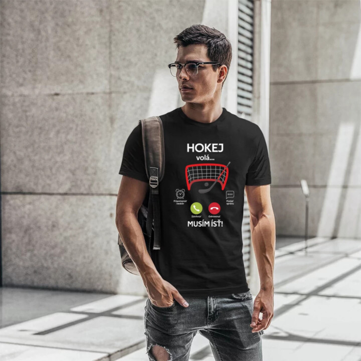 Hokej volá, musím ísť  - pánske tričko s potlačou