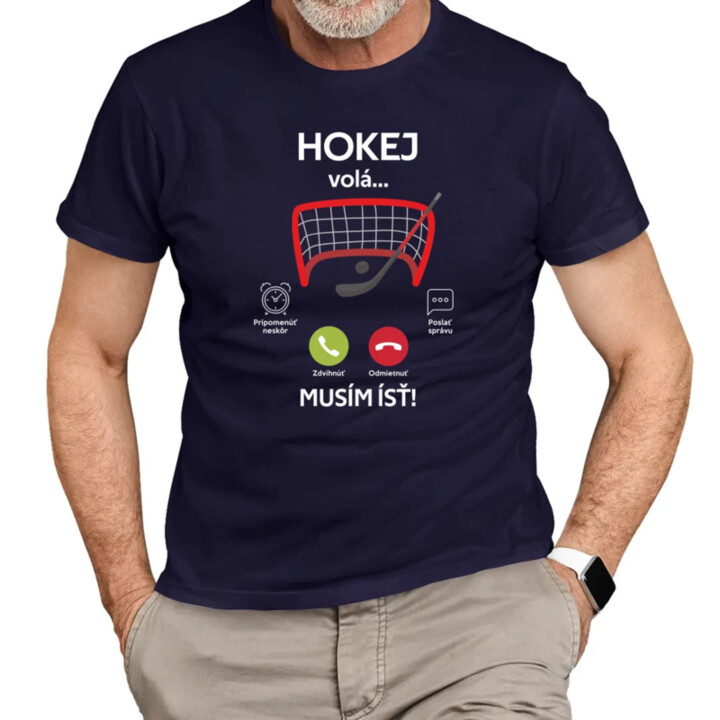 Hokej volá, musím ísť  - pánske tričko s potlačou