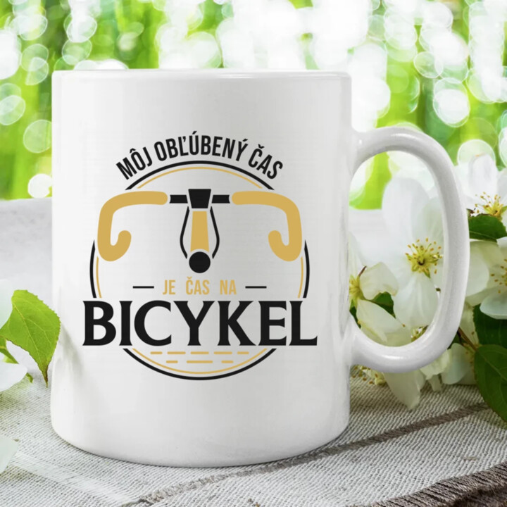 Môj obľúbený čas: je čas na bicykel V2 - keramický hrnček s potlačou