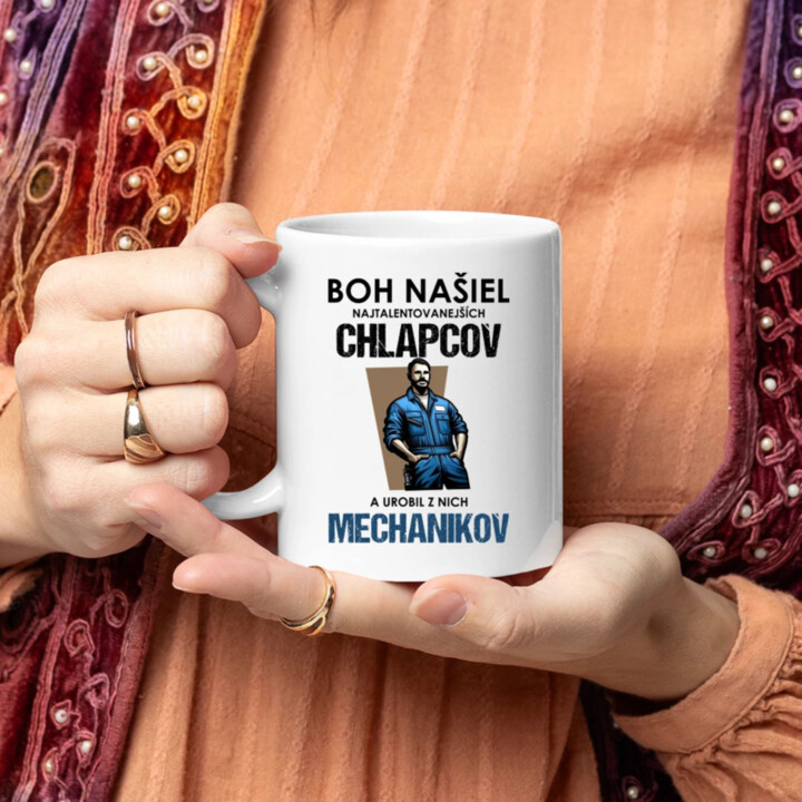 Boh našiel najtalentovanejších chlapcov a urobil z nich mechanikov - keramický hrnček s potlačou