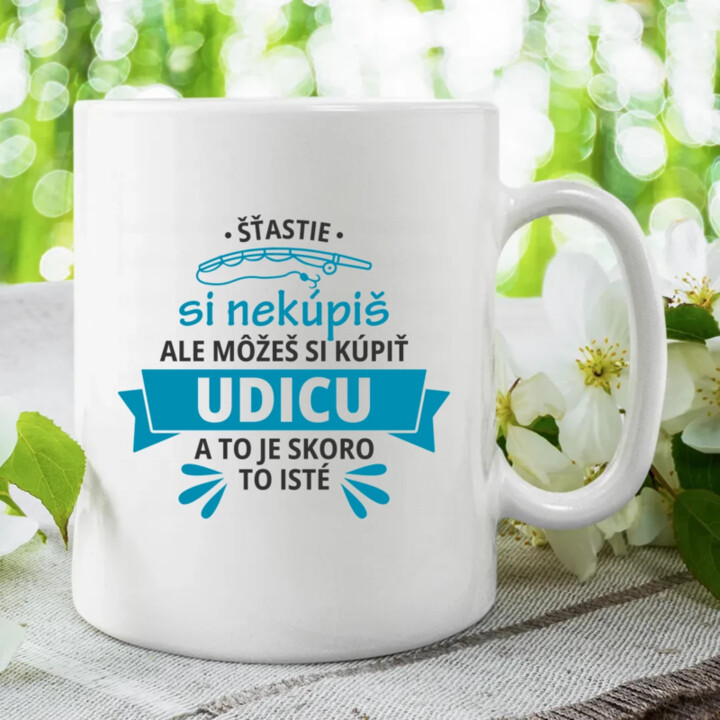 Šťastie si nekúpiš, ale môžeš si kúpiť udicu - keramický hrnček s potlačou