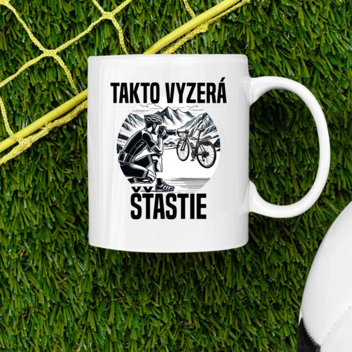 Takto vyzerá šťastie - cyklista - keramický hrnček s potlačou