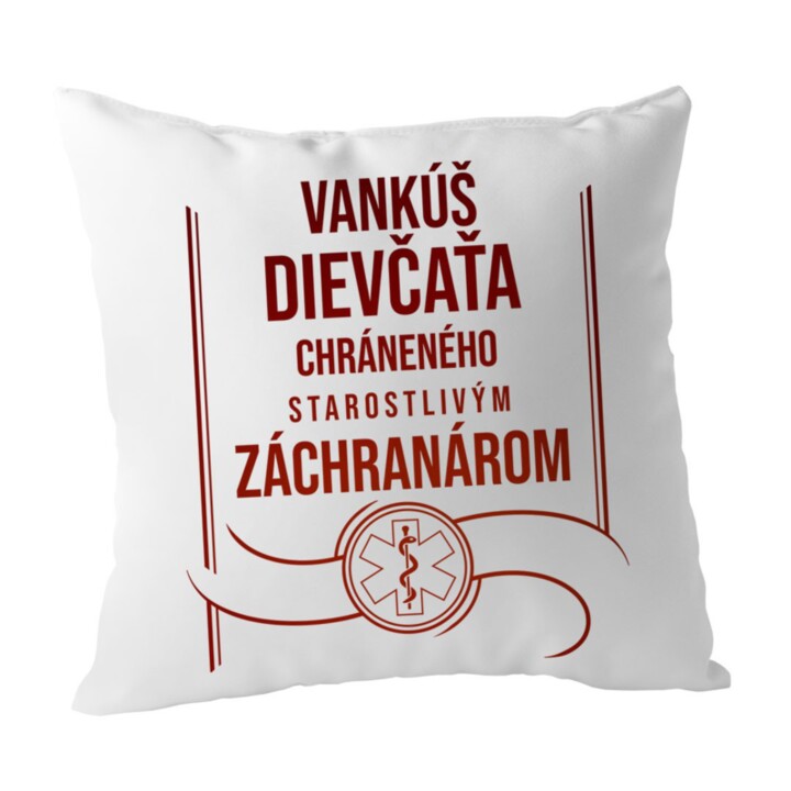 Vankúš dievčaťa chráneného starostlivým záchranárom - vankúš s potlačou