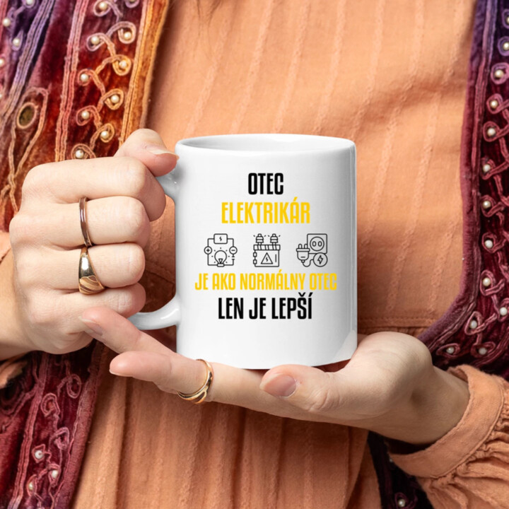 Otec elektrikár je ako normálny otec, len je lepší - keramický hrnček s potlačou