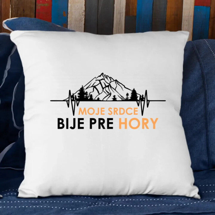 Moje srdce bije pre hory - vankúš s potlačou