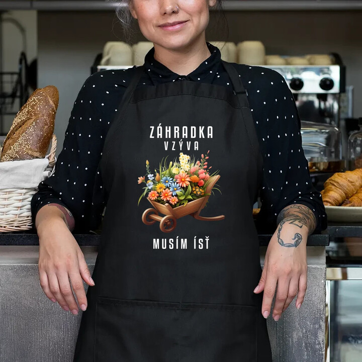 Záhradka vzýva, musím ísť - zástera s potlačou