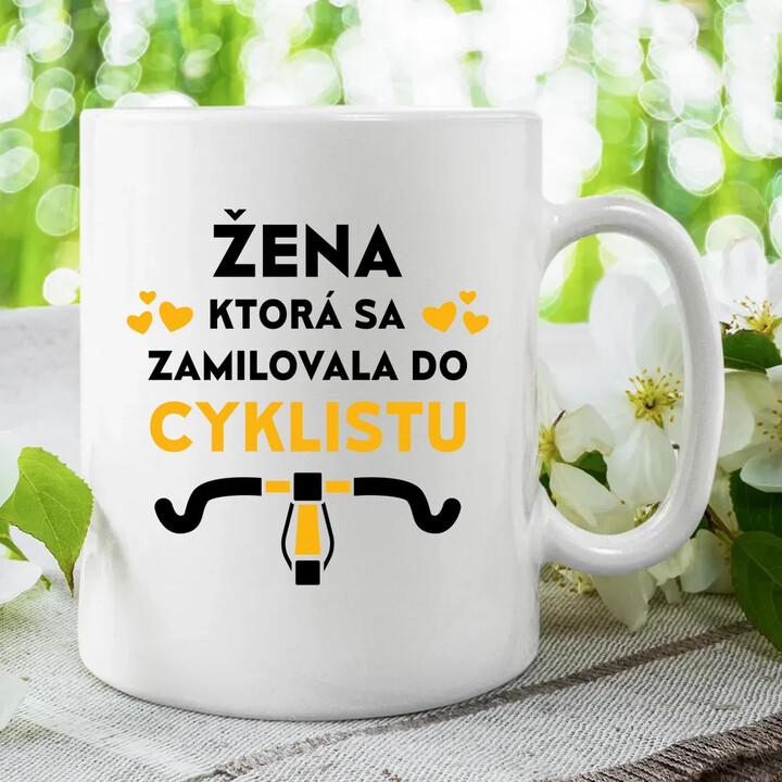 Žena, ktorá sa zamilovala do cyklistu - keramický hrnček s potlačou