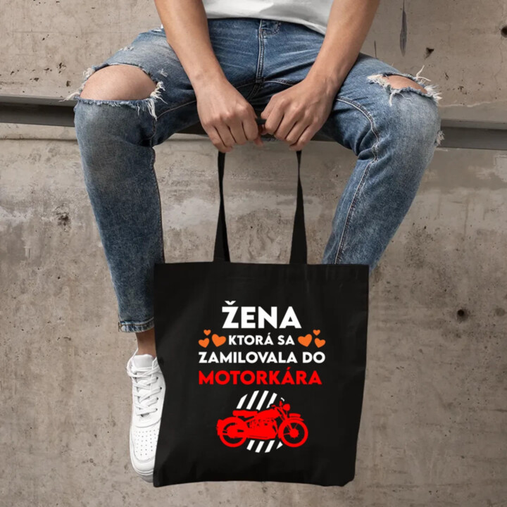 Žena, ktorá sa zamilovala do  motorkára - taška s potlačou