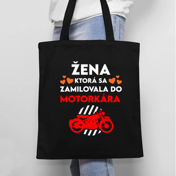 Žena, ktorá sa zamilovala do  motorkára - taška s potlačou