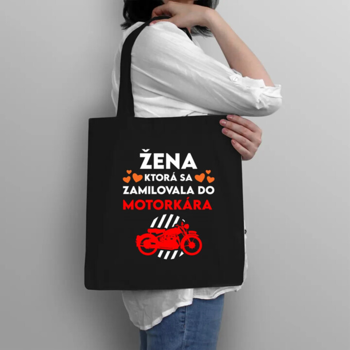 Žena, ktorá sa zamilovala do  motorkára - taška s potlačou