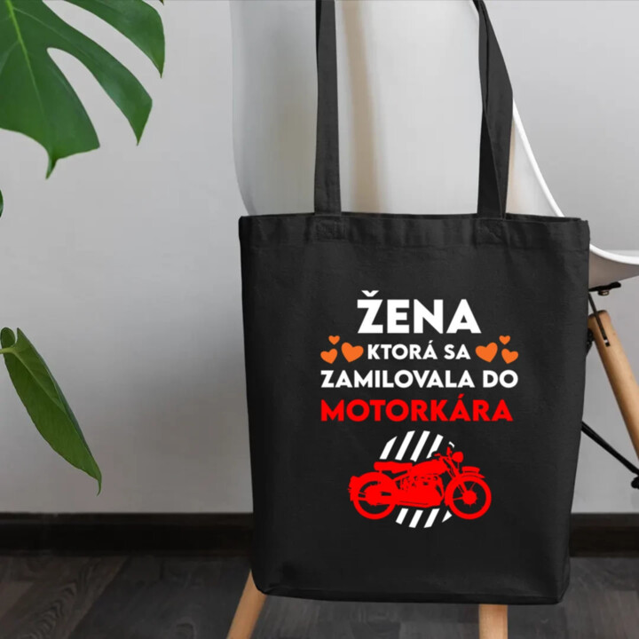 Žena, ktorá sa zamilovala do  motorkára - taška s potlačou