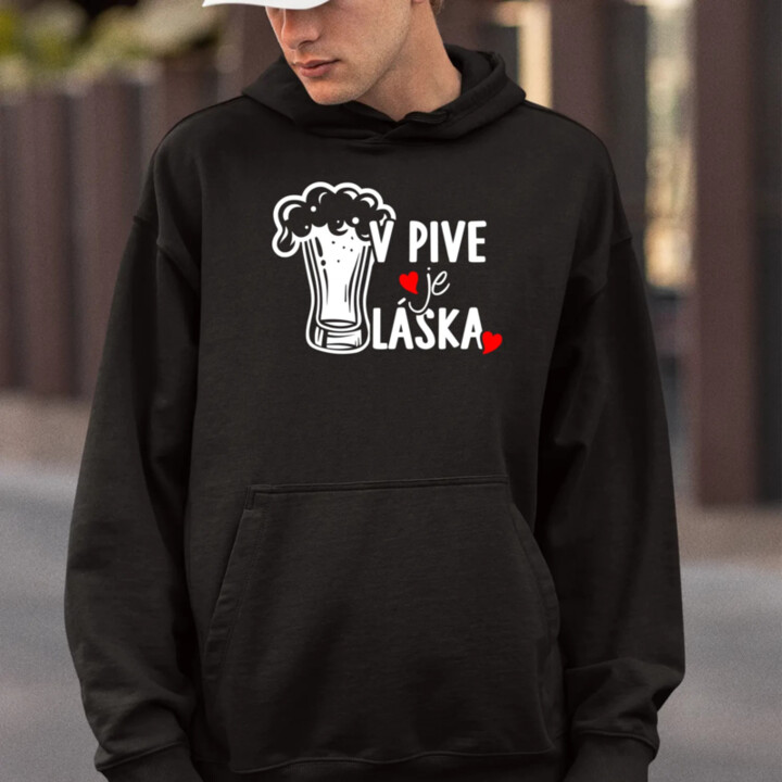 V pive je láska  - pánska mikina s potlačou