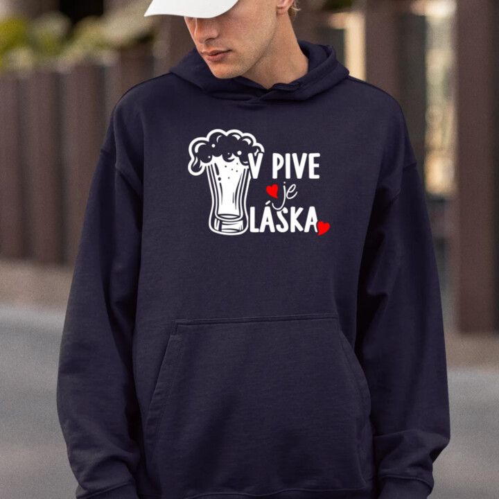 V pive je láska  - pánska mikina s potlačou