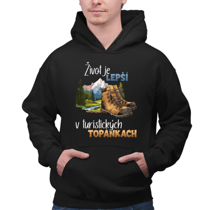Život je lepší v turistických topánkach  - pánska mikina s potlačou