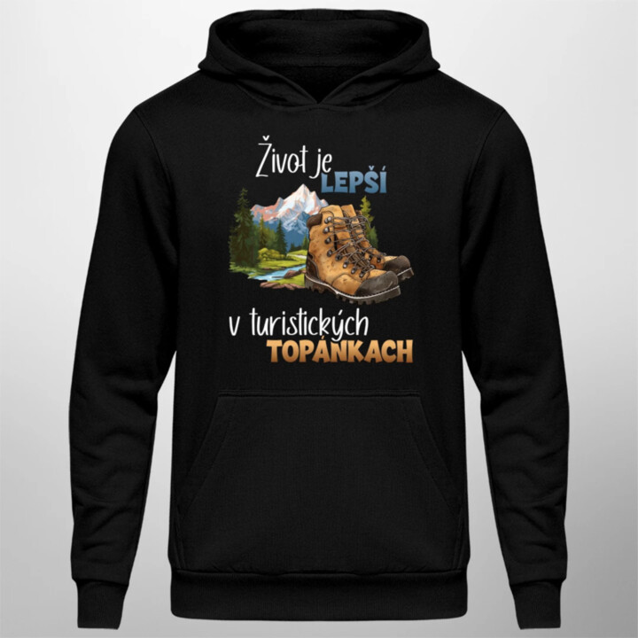 Život je lepší v turistických topánkach  - pánska mikina s potlačou