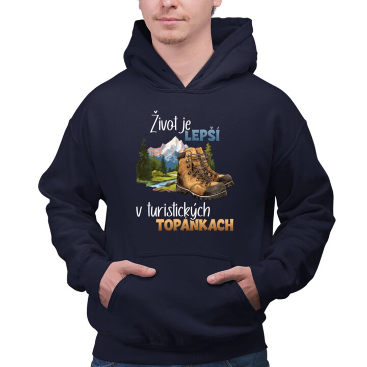 Život je lepší v turistických topánkach  - pánska mikina s potlačou