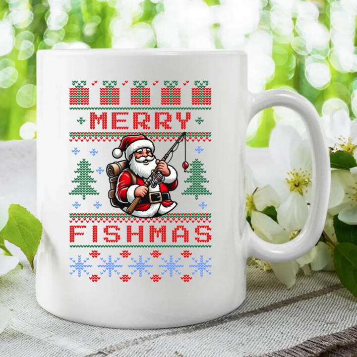 Merry Fishmas - keramický hrnček s potlačou
