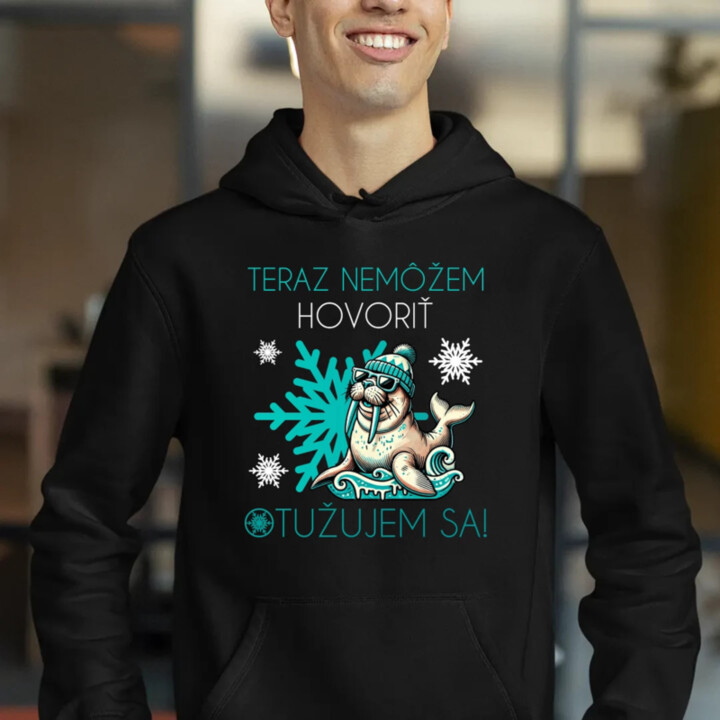 Teraz nemôžem hovoriť - otužujem sa!  - pánska mikina s potlačou